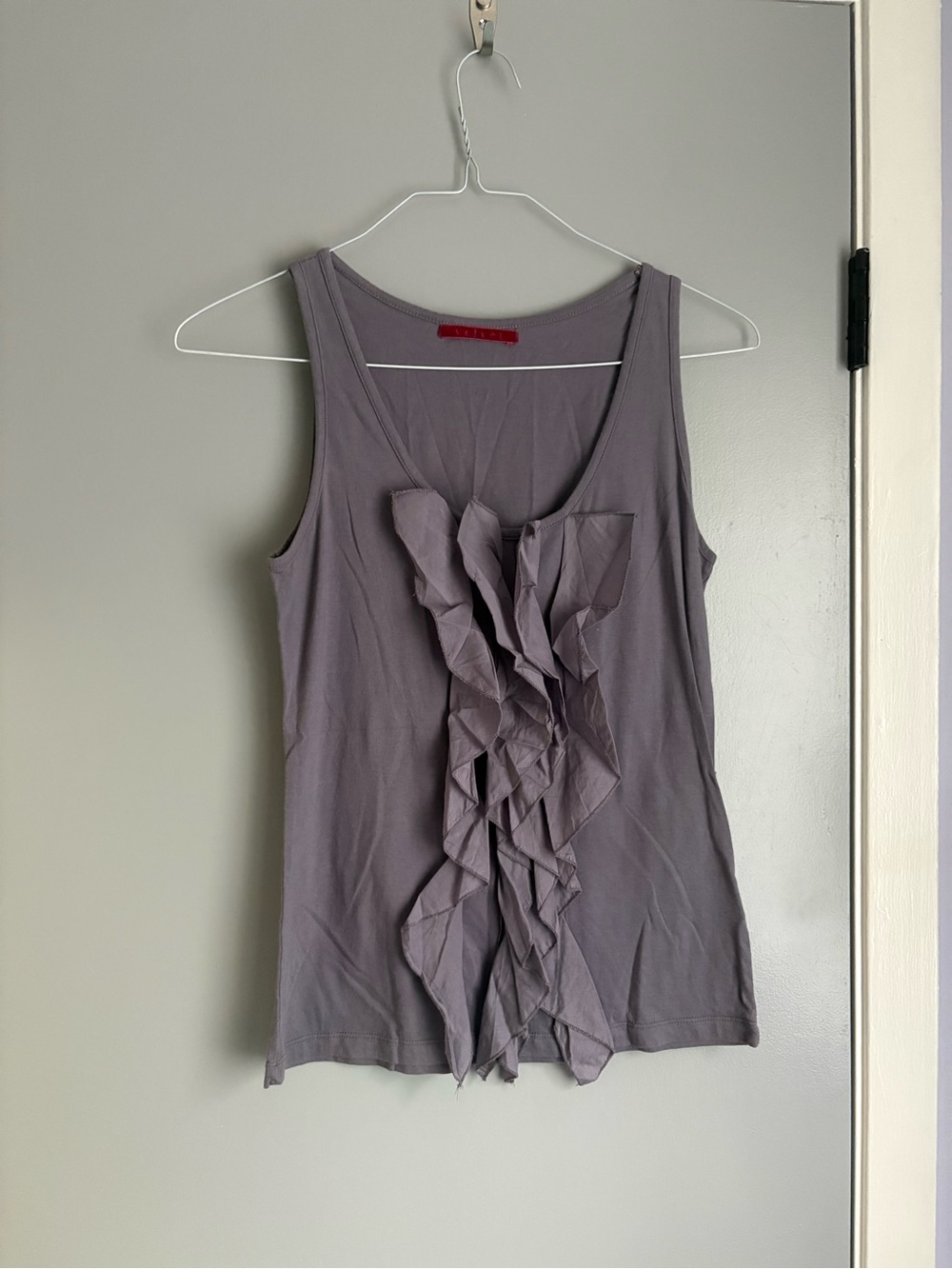Velvet Ruffle Front Tank Top - Lavender Gray